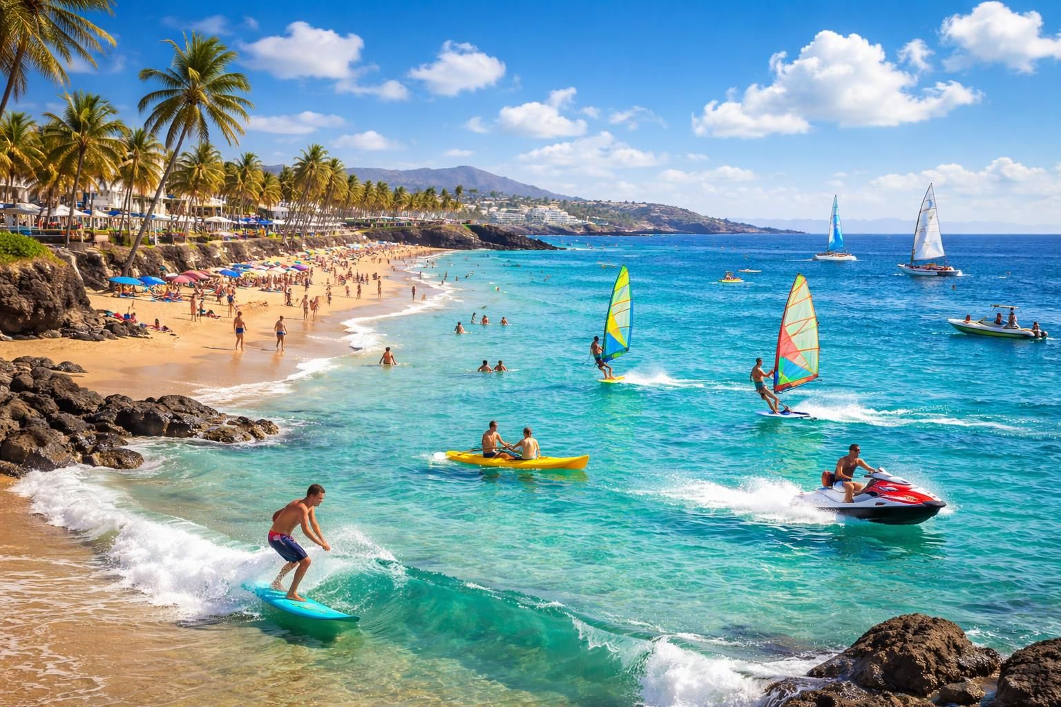 découvrez puerto del carmen à lanzarote, un véritable paradis pour les amateurs de sports nautiques avec ses plages magnifiques, ses eaux cristallines et une multitude d'activités aquatiques pour tous les niveaux.