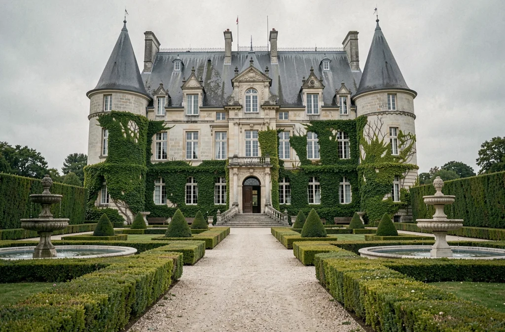 Château des Tourelles en Vendée à La Gaubretière, château historique en pierre avec tourelles et jardin à la française soigneusement entretenu