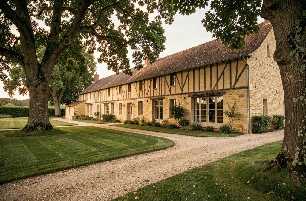 Longère du Plessis à Sainte-Luce-sur-Loire, longue bâtisse en pierre typique de la région avec jardin verdoyant et allée gravillonnée